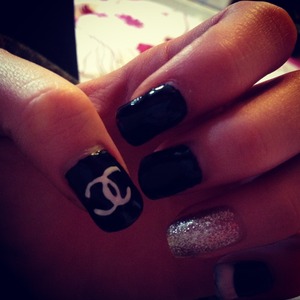 Black, silver nails