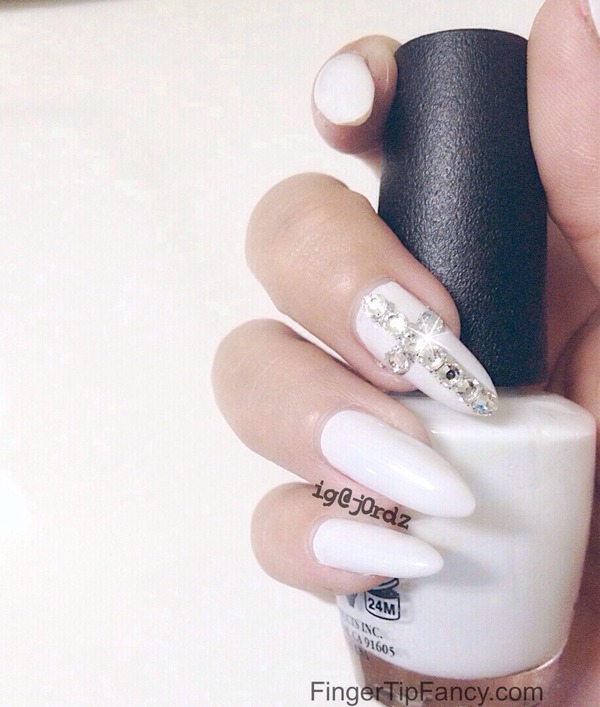 Elegant Milky White and Swarovski Crystals Nail Look as requested  Tag a  friend who would wear theses NAIL…