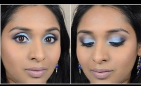 Glam Blue Eye & Face Makeup For Brown/Tan or Indian Skin Tone