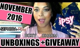 NOVEMBER 2016 IPSY GIVEAWAY + SEPHORA PLAY+ BOXYCHARM UNBOXING || MelissaQ