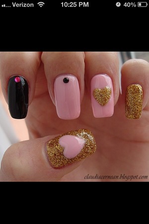 Pink, black, and gold glitter with hearts