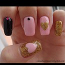 Pink, Black, and Gold Glitter Nails with Hearts
