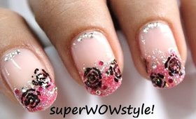 Toothpick Roses! ❤ Dreamy Pink Glitter Tip! French Manicure Nail Art Toothpick Nails (without tools)