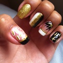 Gold, White, black nails
