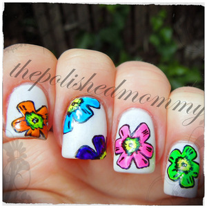 Nail Art Challenge: Neon. http://www.thepolishedmommy.com/2013/05/radioactive-flowers.html