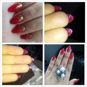 red with gold glitter and pink glitter underside