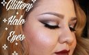 Glittery Halo Eyes and bold lip makeup tutorial