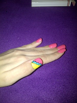 First attempt
Pink, yellow, blue & black