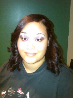 MAKE UP DONE BY  A FRIEND WHICH IS NOT BLENDED YET LOL.. BUT I LOVE MY HAIR :)