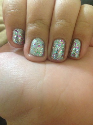 Revlon #160 Sequin on base and China Glaze in Pizzazz  