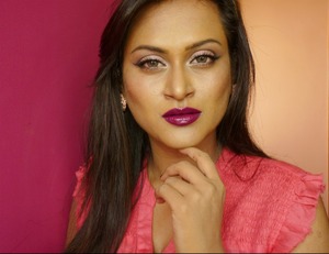 A Soft pink eyes paired with dark plum lips. Lipstick used is LA Girl creme lipstick in Romance.