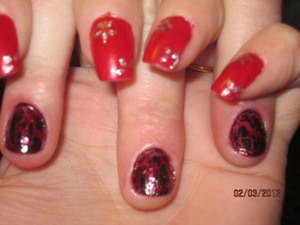 This Volcanic Nail art is 3 different Reds with a layer of black crackle on top