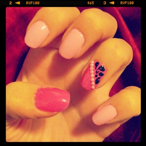 Pink Cheetah nails with pearls :) 