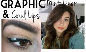 Mint Graphic Eyes And Coral Lips Makeup Tutorial