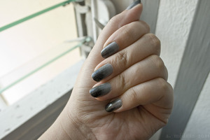 Revlon Top Speed Nail Enamel in Hazy (810).
Bettina Nail Enamel in 197.
Revlon Nail Enamel in Steel-her Heart (907).
China Glaze Nail Lacquer in Black Diamond.
Sally Hansen Hard As Nails Nail Color in Black Heart (880).