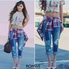 Peony Flower Print Stripe T-shirt