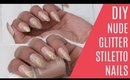 DIY Stiletto nude gold glitter nails NO acrylic UNDER £10