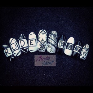 Inspired by Rihanna - Rude Boy.. These designs are all hand painted using Venique polish & black and white stripers. 