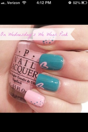 Blue and pink with blue and pink polka dots and pink hearts
