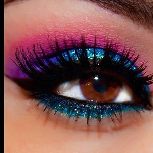 Pink and blue with a bit of purple and a cat eye as a finishing touch
