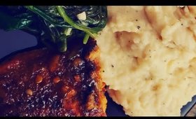WHAT PESCATARIAN'S EAT?!?! | ORANGE GLAZED SALMON, CHEESY MASHED POTATOES, & SPINACH| COSMETICGENIE