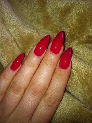 Summer brights collection 'Lobster Roll' on extreme sculpted pointy almond nails