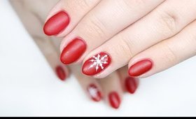 SHORT MATTE RED SNOWFLAKE HARD GEL NAILS