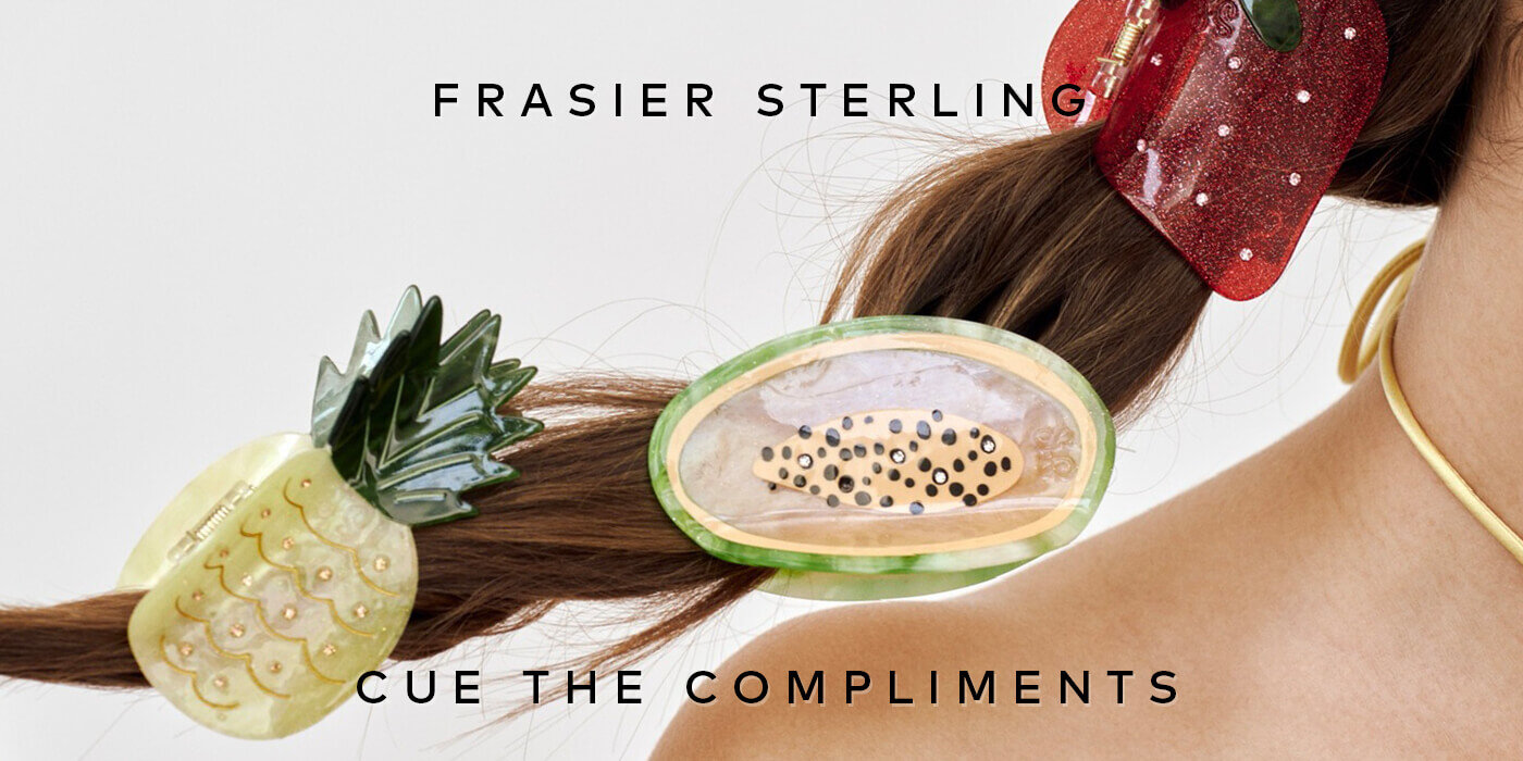 Shop NEW Frasier Sterling limited-edition clips and scrunchies inspired by beach days, poolside snacks, and vacation vibes at Beautylish.com