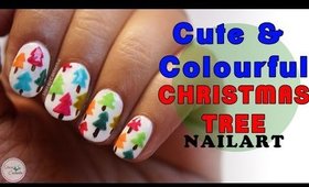 CHRISTMAS Tree Nailart | EASY CUTE & COLOURFUL 🎄🌲