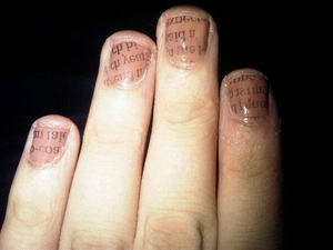 Need to tidy up a little around the edges but a cute newspaper like look on your nails using alcohol and newspaper!
