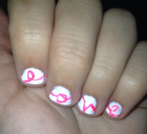 I suck at doing nail art and cursive so it doesn't look that good but I thought this was a neat idea so I tried it haha (: