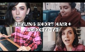 VLOG: WORK DAY + STYLING SHORT HAIR + SMOKEY EYE MAKEUP | sunbeamsjess