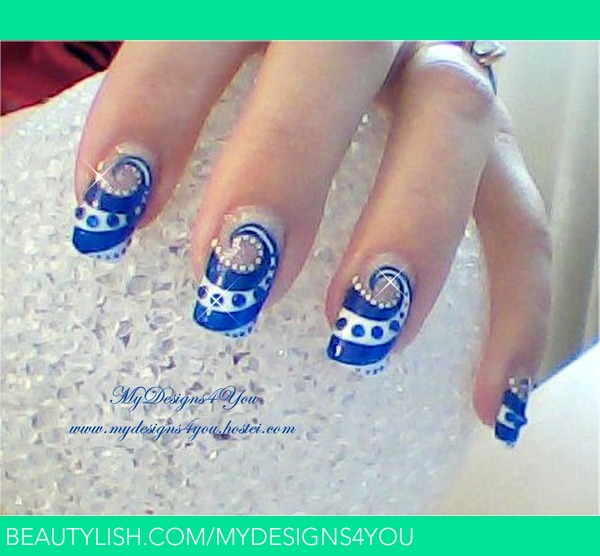 Blue Swirl Nails Solid Color Spot Press Nails Design - Temu