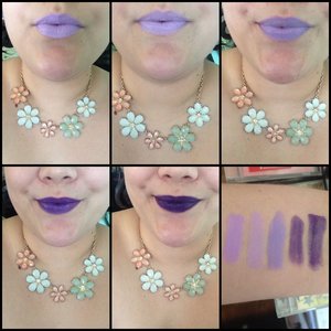 Top Row, Left to Right: "Sevilya" by Fierce Magenta, "Cast of Spell" by Kleancolor, "Space Cadet" by Impulse Cosmetics
Bottom Row, Left to Right:"Purple Machine" by Kleancolor, "Melancholy" by Impulse Cosmetics, swatches in order of listing.