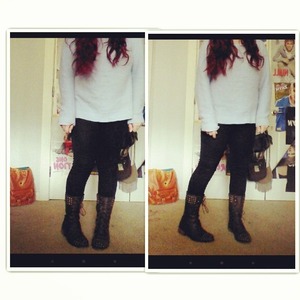 Sweater from Forever 21, leggings from American apparel, and boots from amazon.