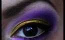 Purple and sparkly gold make up look