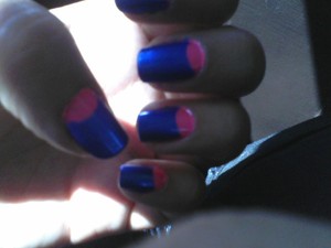 Reverse french tip with blue and pink