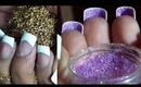 DIY Gel Manicure + Purple Glitter Bottoms