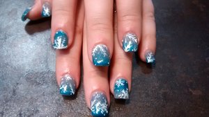 ombrae nails with snowflakes