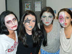My great friends letting me practice face makeup on them! Thank (left to right) Lauren, Meg, Kelly, and Alexis