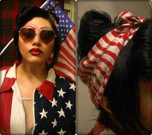 I dunno, I found this Americana Jacket at a thrift shop and I kinda have this thing about things in this print, to be honest... So I just wanted to do a whole get-up in that color scheme!

(I wish I woulda done this for 4th of July..Oh Wells.)