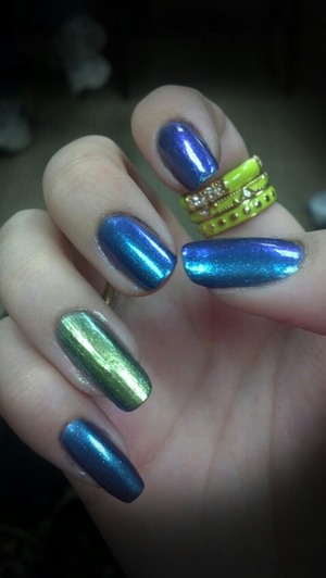 Colors used for this manicure are, Essence Blu Ray, and China Glaze Unpredictable. :) 
