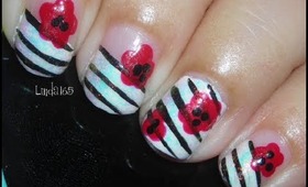 Nail Art - Stripes and Flowers - Líneas y Flores