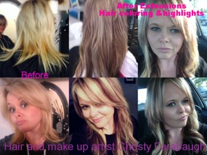 EXTENSIONS, HAIR COLOR, HIGHLIGHTS AND HAIRCUT BY CHRISTY FARABAUGH