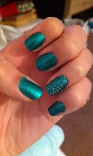 Teal Nail Paint with Silver Glitter
