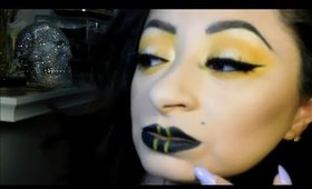 FUN FACE CHART MAKEUP!!Yellow eyeshadow look and Black lips