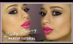 Katy Perry Makeup Tutorial | Neon Pink Lips + Light Teal Double Winged Liner