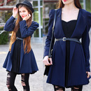 Double-breasted Skirt Hem Design Blue Trench-coat