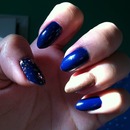 Blue and gold almond natural nails 