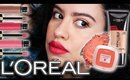FULL Face Using L'Oreal Makeup |  🎅 winter bold lip makeup